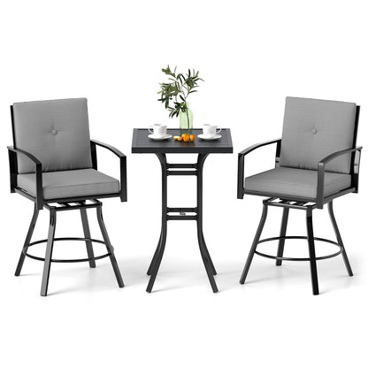 3-Piece Patio Swivel Bar Set with Cushions & Umbrella Hole