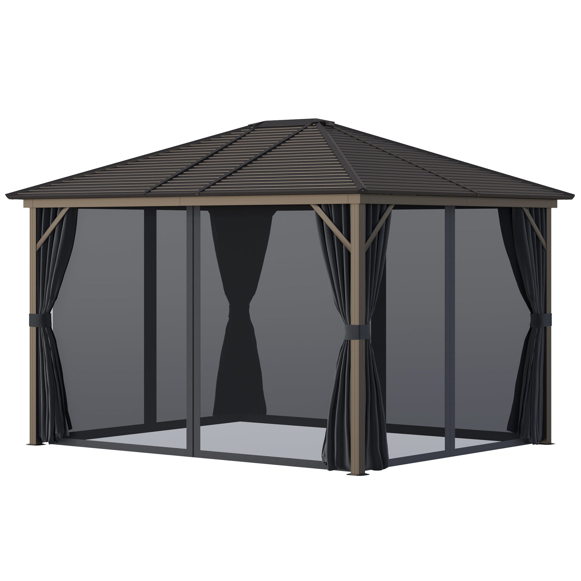 10' x 12' Hardtop Gazebo with Curtains and Netting, Gazebo Canopy with Aluminum Frame and Hooks, Dark Gray - Loving My Life Outdoors
