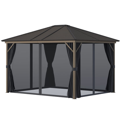 10' x 12' Hardtop Gazebo with Curtains and Netting, Gazebo Canopy with Aluminum Frame and Hooks, Dark Gray - Loving My Life Outdoors