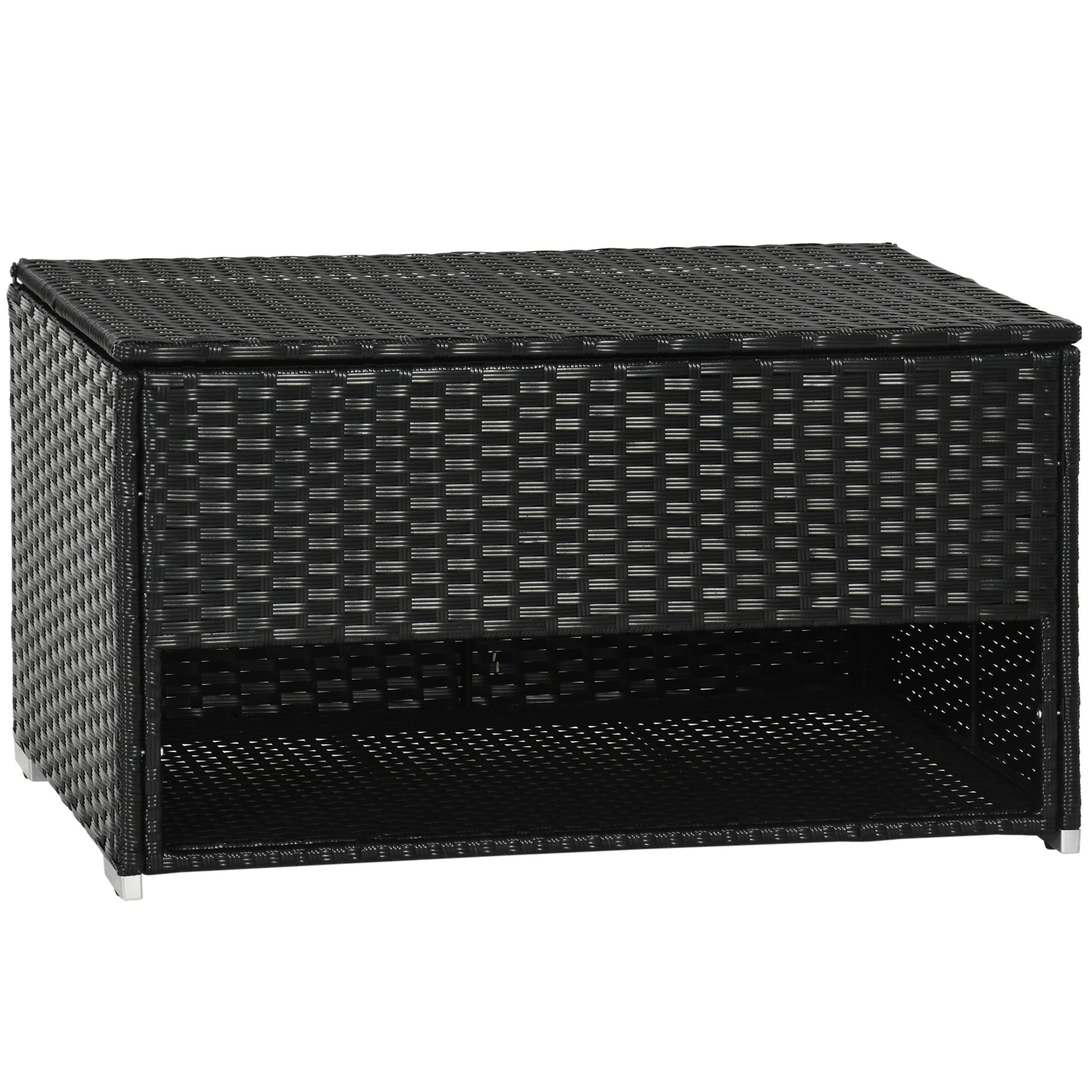 Outdoor Deck Box & Shoe Storage, PE Rattan Wicker Towel Rack with Liner for Indoor, Outdoor, Patio Furniture Cushions, Pool, Garden Tools, Black - Loving My Life Outdoors