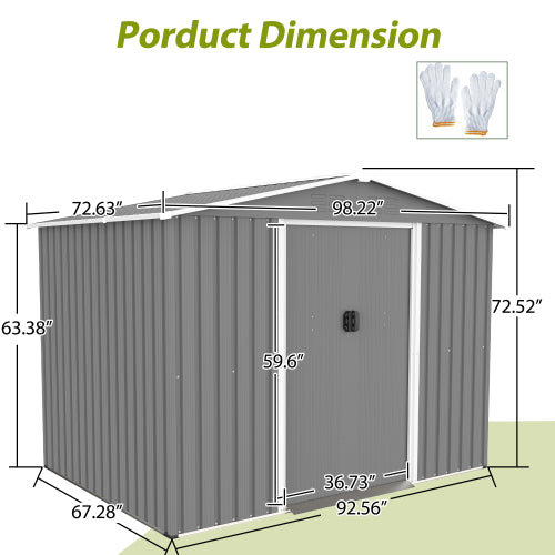 8x6 FT Outdoor Tool Storage Shed With Metal Foundation & Lockable Doors, All Weather Metal Sheds For Garden, Patio, Backyard, Lawn, Gray - Loving My Life Outdoors