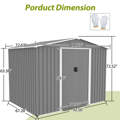 8x6 FT Outdoor Tool Storage Shed With Metal Foundation & Lockable Doors, All Weather Metal Sheds For Garden, Patio, Backyard, Lawn, Gray - Loving My Life Outdoors