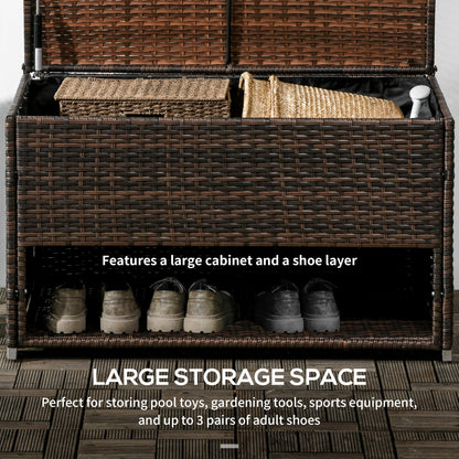 Outdoor Deck Box & Shoe Storage, PE Rattan Wicker Towel Rack with Liner for Indoor, Outdoor, Patio Furniture Cushions, Pool, Garden Tools, Brown - Loving My Life Outdoors