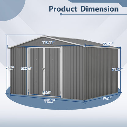 10X8 FT Outdoor Tool Storage Shed With Metal Foundation & Lockable Doors, All Weather Metal Sheds For Garden, Patio, Backyard, Lawn, Gray - Loving My Life Outdoors