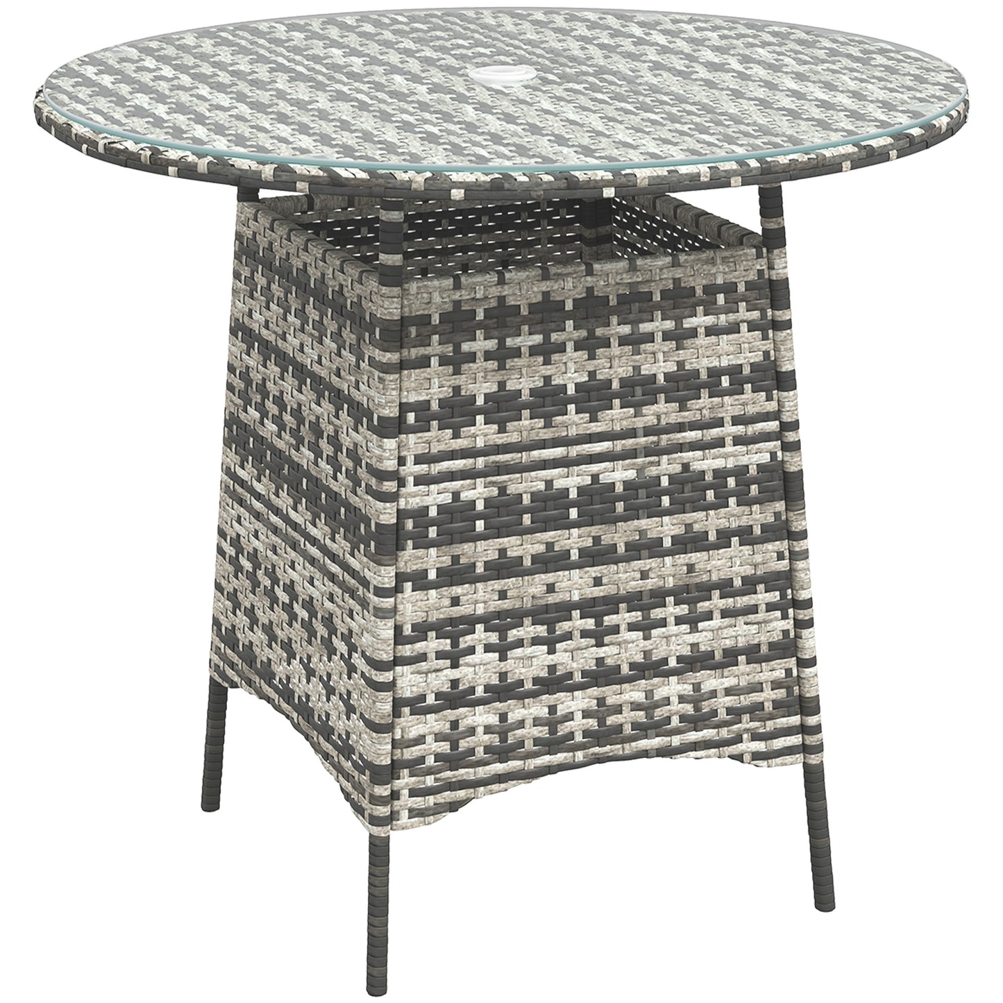 Wicker Garden Rattan Table, Patio Furniture Outdoor Coffee Table With Umbrella Hole And Tempered Glass Top, Grey - Loving My Life Outdoors