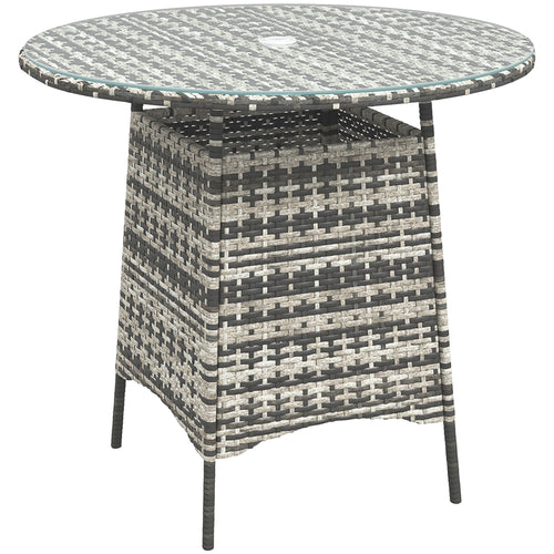 Wicker Garden Rattan Table, Patio Furniture Outdoor Coffee Table With Umbrella Hole And Tempered Glass Top, Grey - Loving My Life Outdoors