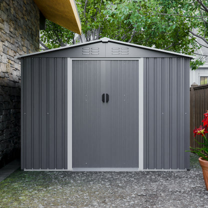 8x6 FT Outdoor Tool Storage Shed With Metal Foundation & Lockable Doors, All Weather Metal Sheds For Garden, Patio, Backyard, Lawn, Gray - Loving My Life Outdoors