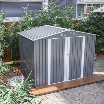 8 X 6 FT Outdoor Waterproof Garden Tool Storage Sheds With Metal Foundation With Floor Frame, Tool Shed With Lockable Hinged Doors & Air Vents, Storage House Waterproof For Backyard, Lawn, Gray - Loving My Life Outdoors