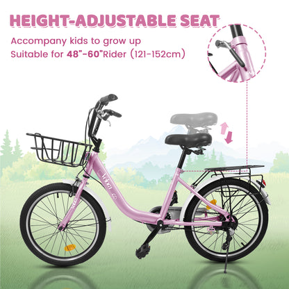 A20182 20 Inch Kids Bike For Boys & Girls, Children's Bicycle With Coaster Brake & V-Brake, 1-Speed, Chain Guard & Rear Rack, Lightweight Steel Frame Pink, Green, Purple, White - Loving My Life Outdoors