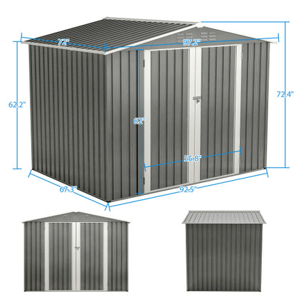 8 X 6 FT Outdoor Waterproof Garden Tool Storage Sheds With Metal Foundation With Floor Frame, Tool Shed With Lockable Hinged Doors & Air Vents, Storage House Waterproof For Backyard, Lawn, Gray - Loving My Life Outdoors