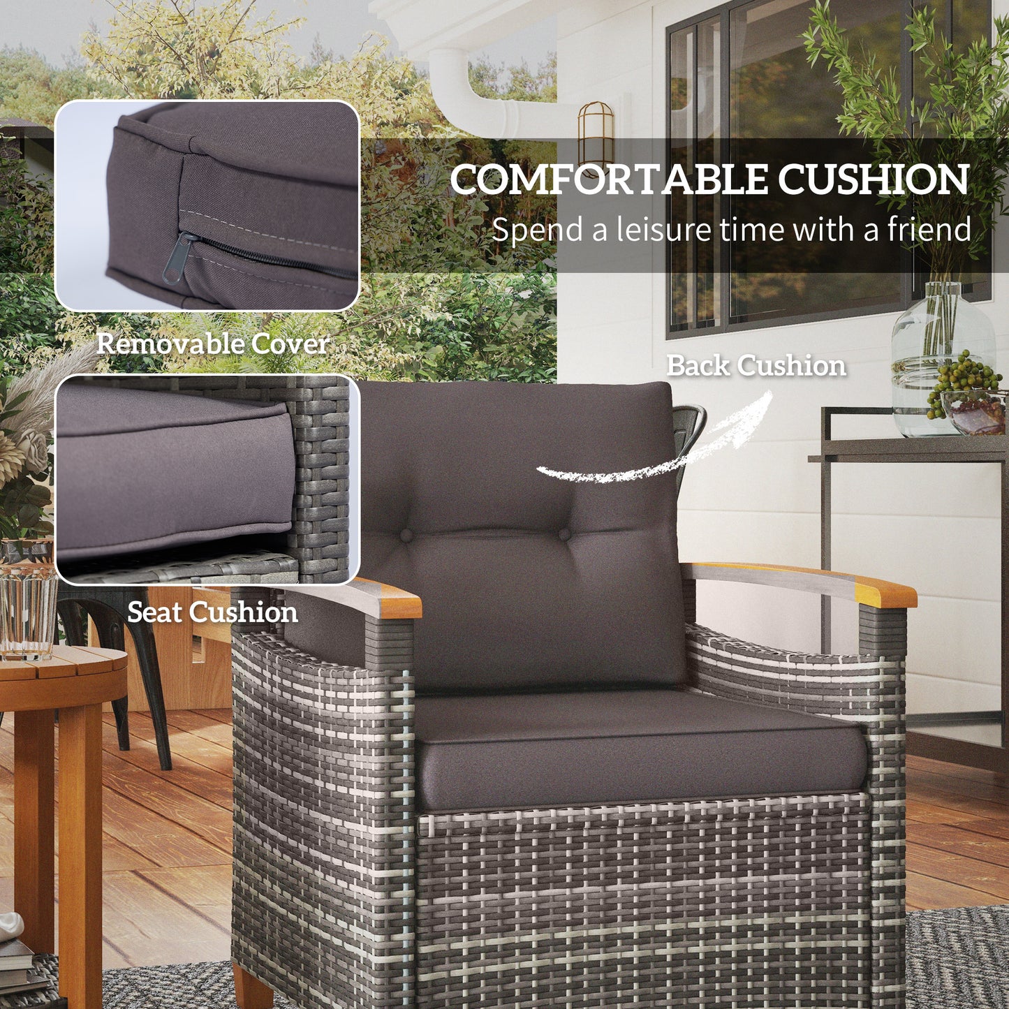 Outdoor Bistro Set Wicker Patio Furniture with Cushions for Porch, Backyard, Garden, Gray - Loving My Life Outdoors