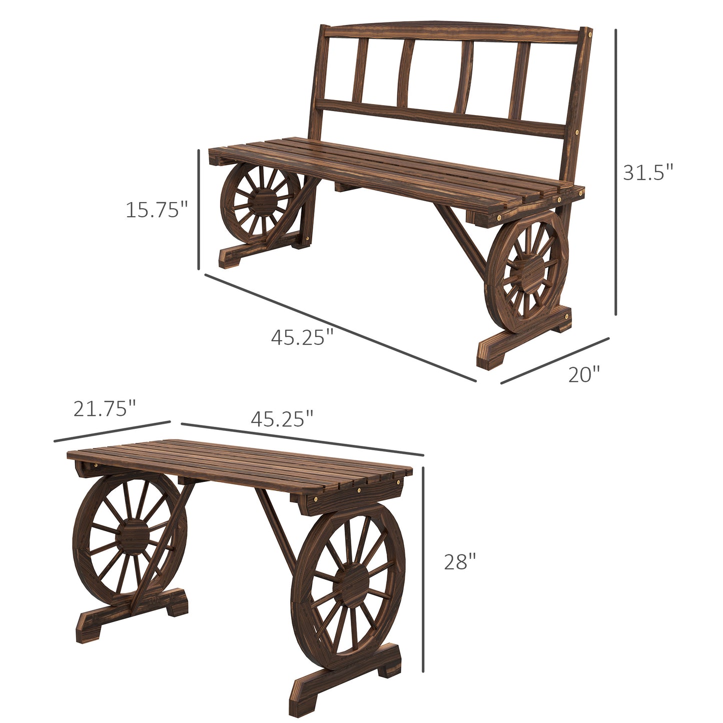 Patio Table and Chairs for 4 People, Wagon Wheel Design, Outdoor Furniture Set for Backyard, Garden, Carbonized - Loving My Life Outdoors