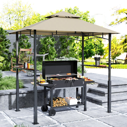 8' x 5' Outdoor Grill Gazebo, Barbecue Gazebo Shelter with LED Light, 2 Side Shelves, Hooks, Bottle Opener, Khaki - Loving My Life Outdoors