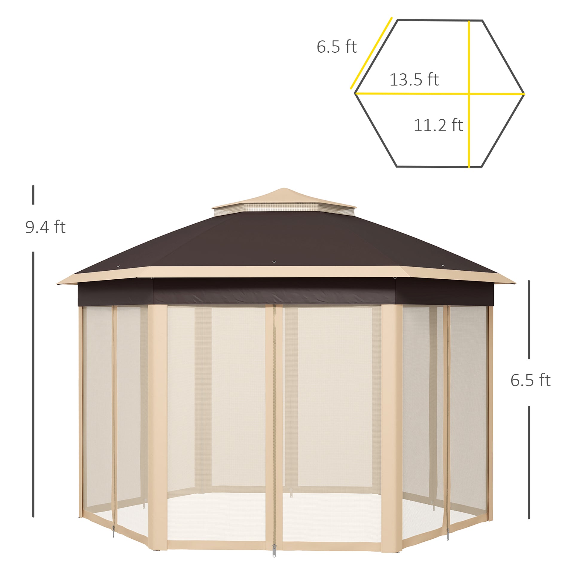 13' x 13' Pop Up Gazebo Hexagonal Canopy Shelter with 6 Zippered Mesh Netting for Patio, Backyard, Garden, Wedding, Party, Beige - Loving My Life Outdoors