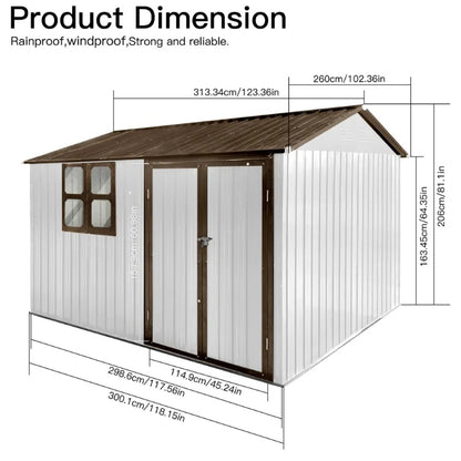 Metal Garden Sheds 10ftx8ft Outdoor Storage Sheds White/coffee With Window - Loving My Life Outdoors