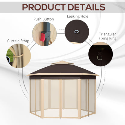 13' x 13' Pop Up Gazebo Hexagonal Canopy Shelter with 6 Zippered Mesh Netting for Patio, Backyard, Garden, Wedding, Party, Beige - Loving My Life Outdoors