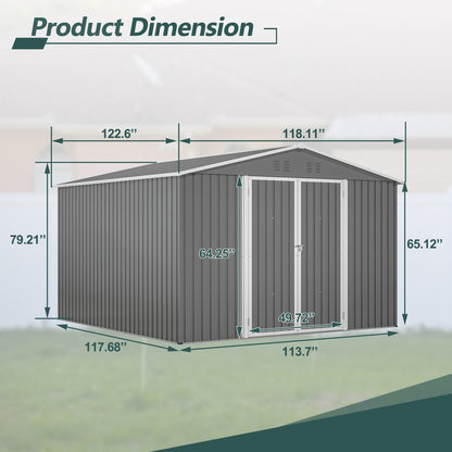 10 X 10 FT Outdoor Storage Shed, Large Metal Tool Sheds With Updated Frame Structure And Lockable Doors, Garden Shed For Backyard Garden Patio Lawn, Grey - Loving My Life Outdoors