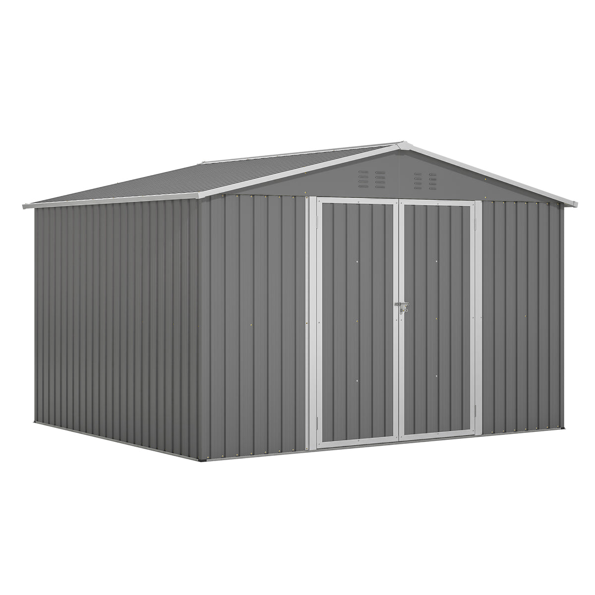 10X8 FT Outdoor Tool Storage Shed With Metal Foundation & Lockable Doors, All Weather Metal Sheds For Garden, Patio, Backyard, Lawn, Gray - Loving My Life Outdoors