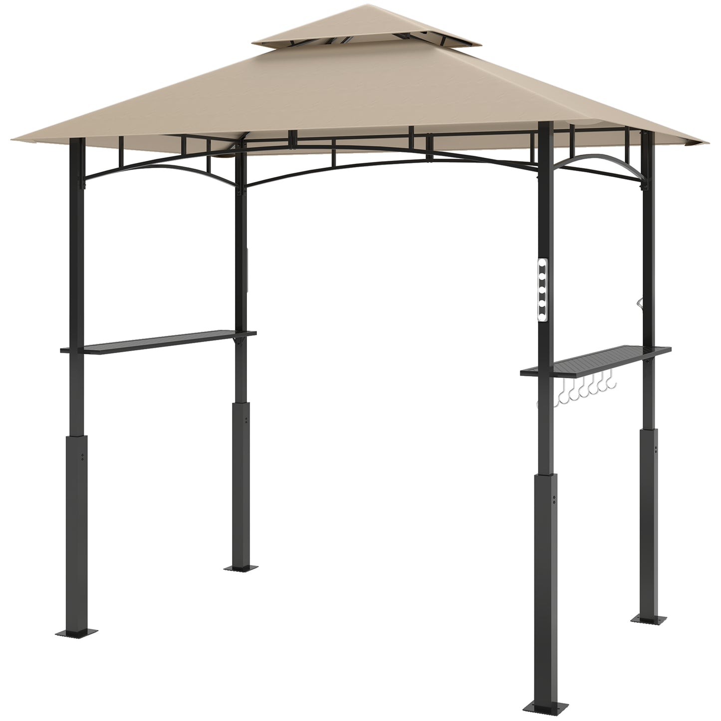 8' x 5' Outdoor Grill Gazebo, Barbecue Gazebo Shelter with LED Light, 2 Side Shelves, Hooks, Bottle Opener, Khaki - Loving My Life Outdoors
