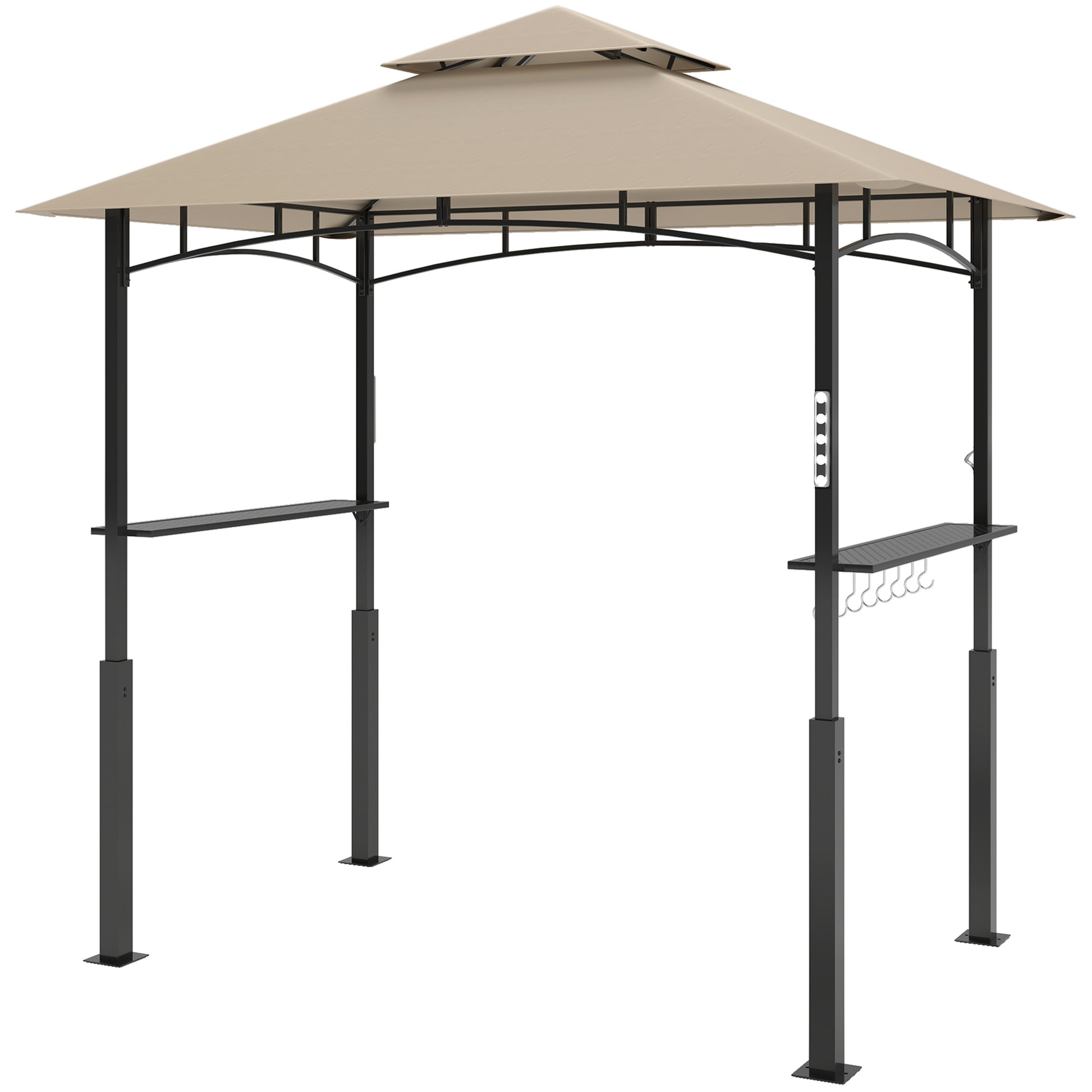8' x 5' Outdoor Grill Gazebo, Barbecue Gazebo Shelter with LED Light, 2 Side Shelves, Hooks, Bottle Opener, Khaki - Loving My Life Outdoors