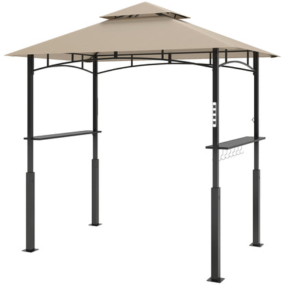 8' x 5' Outdoor Grill Gazebo, Barbecue Gazebo Shelter with LED Light, 2 Side Shelves, Hooks, Bottle Opener, Khaki - Loving My Life Outdoors