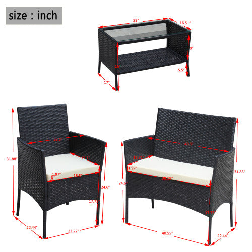 4 PC Rattan Patio Furniture Set Outdoor Patio Cushioned Seat Wicker Sofa Beige Cushion - Loving My Life Outdoors