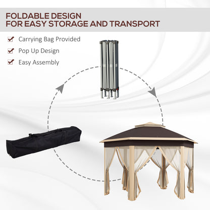 13' x 13' Pop Up Gazebo Hexagonal Canopy Shelter with 6 Zippered Mesh Netting for Patio, Backyard, Garden, Wedding, Party, Beige - Loving My Life Outdoors