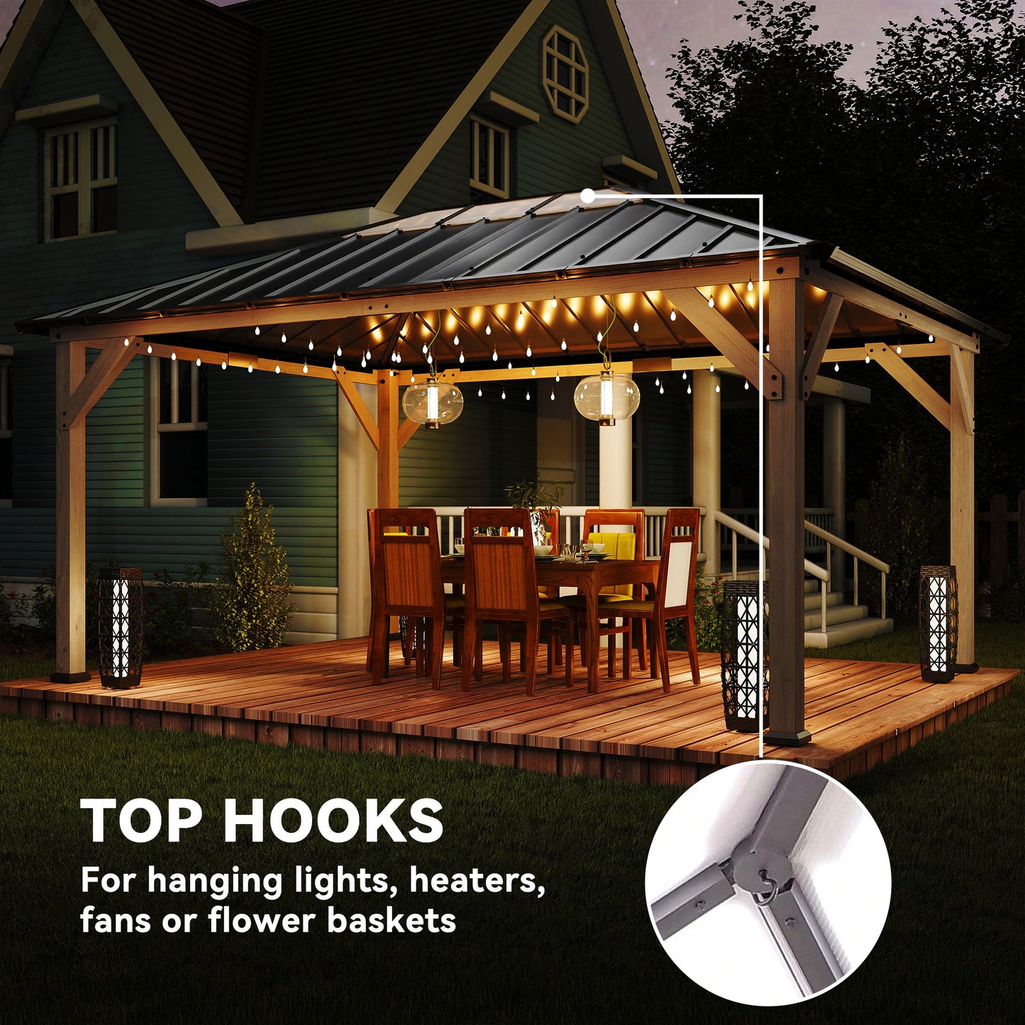 12' x 16' Hardtop Gazebo with Galvanized Steel Roof, UPF50+ Wood Permanent Pavilion with Clear Roof Top, Light Walnut - Loving My Life Outdoors