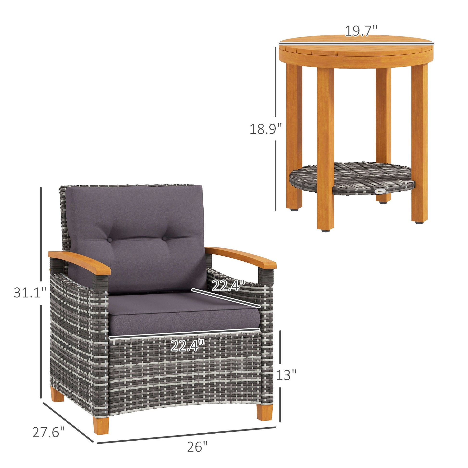 Outdoor Bistro Set Wicker Patio Furniture with Cushions for Porch, Backyard, Garden, Gray - Loving My Life Outdoors