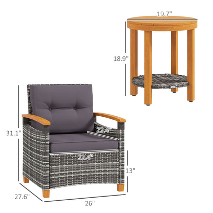 Outdoor Bistro Set Wicker Patio Furniture with Cushions for Porch, Backyard, Garden, Gray - Loving My Life Outdoors