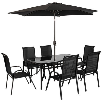 8 Pieces Patio Furniture Set with 9Ft Patio Umbrella, Outdoor Dining Table and Chairs, Black - Loving My Life Outdoors