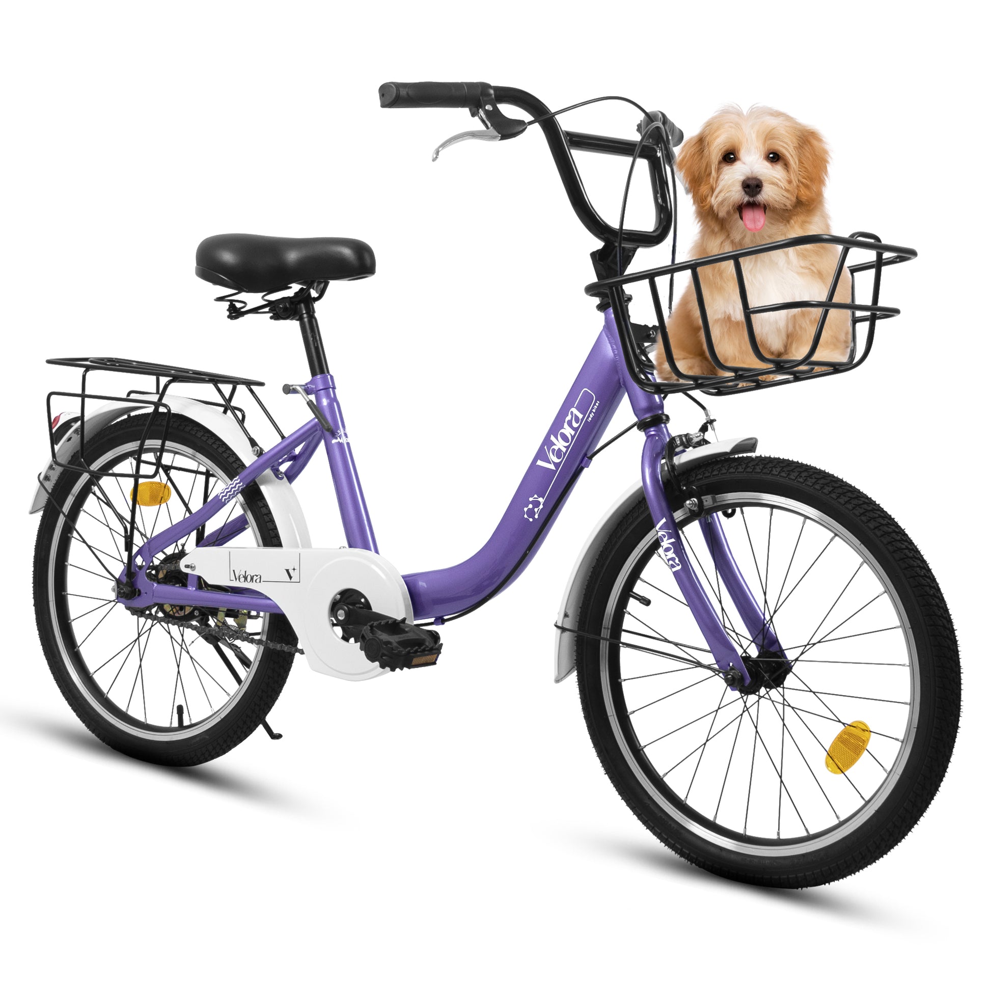 A20182 20 Inch Kids Bike For Boys & Girls, Children's Bicycle With Coaster Brake & V-Brake, 1-Speed, Chain Guard & Rear Rack, Lightweight Steel Frame Pink, Green, Purple, White - Loving My Life Outdoors