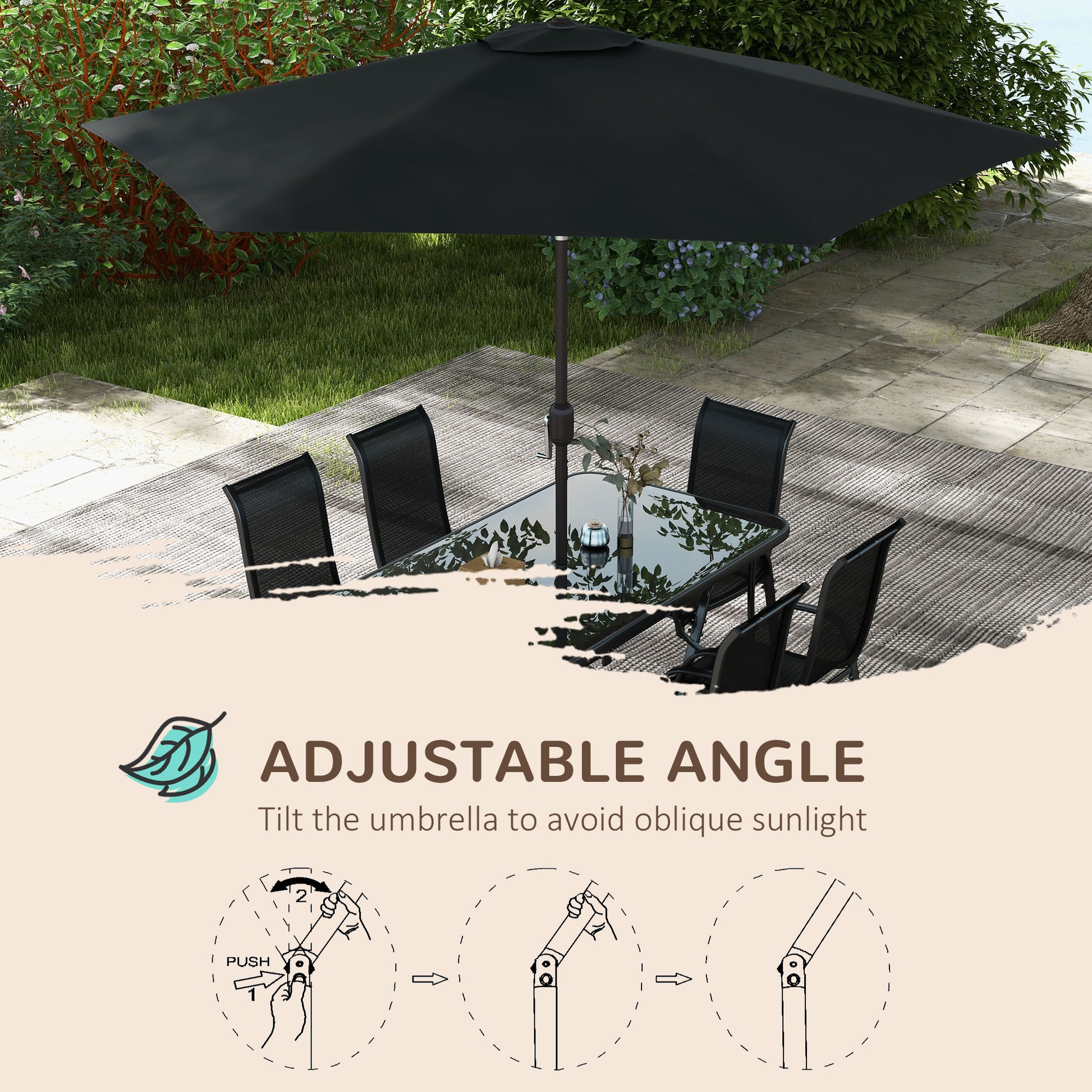 8 Pieces Patio Furniture Set with 9Ft Patio Umbrella, Outdoor Dining Table and Chairs, Black - Loving My Life Outdoors