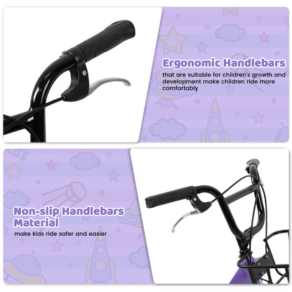 A20182 20 Inch Kids Bike For Boys & Girls, Children's Bicycle With Coaster Brake & V-Brake, 1-Speed, Chain Guard & Rear Rack, Lightweight Steel Frame Pink, Green, Purple, White - Loving My Life Outdoors