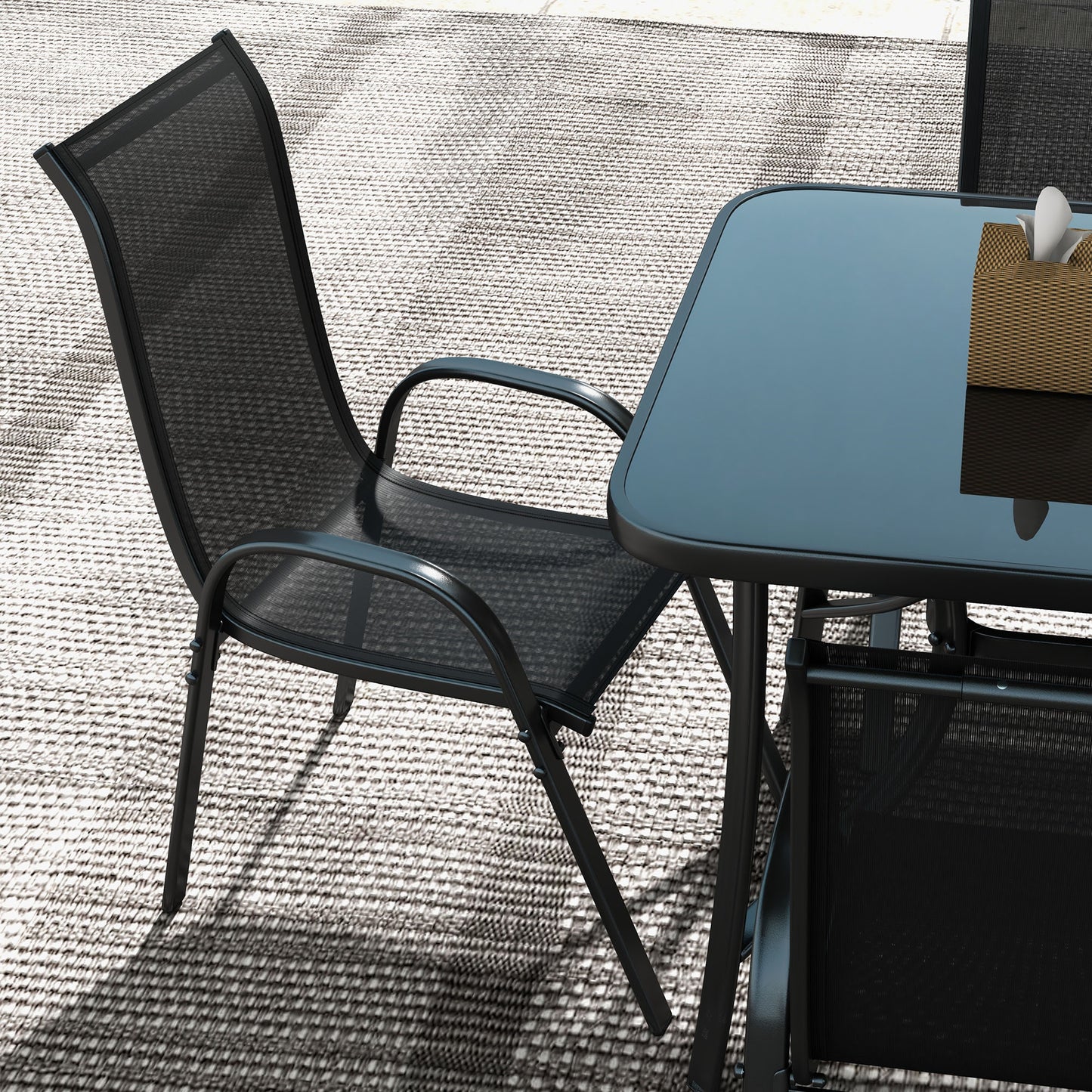 8 Pieces Patio Furniture Set with 9Ft Patio Umbrella, Outdoor Dining Table and Chairs, Black - Loving My Life Outdoors