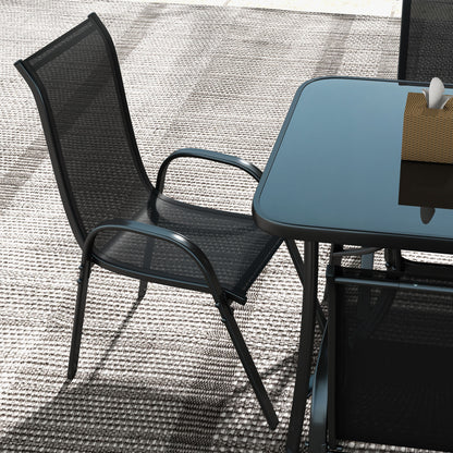 8 Pieces Patio Furniture Set with 9Ft Patio Umbrella, Outdoor Dining Table and Chairs, Black - Loving My Life Outdoors