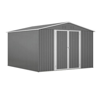 10 X 10 FT Outdoor Storage Shed, Large Metal Tool Sheds With Updated Frame Structure And Lockable Doors, Garden Shed For Backyard Garden Patio Lawn, Grey - Loving My Life Outdoors