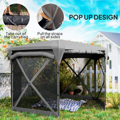 11 x 11ft Pop Up Gazebo Screen Tent with Removable Roof Cover, Roll-up Wind Panels for Camping, Backyard, Dark Gray - Loving My Life Outdoors