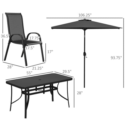 8 Pieces Patio Furniture Set with 9Ft Patio Umbrella, Outdoor Dining Table and Chairs, Black - Loving My Life Outdoors