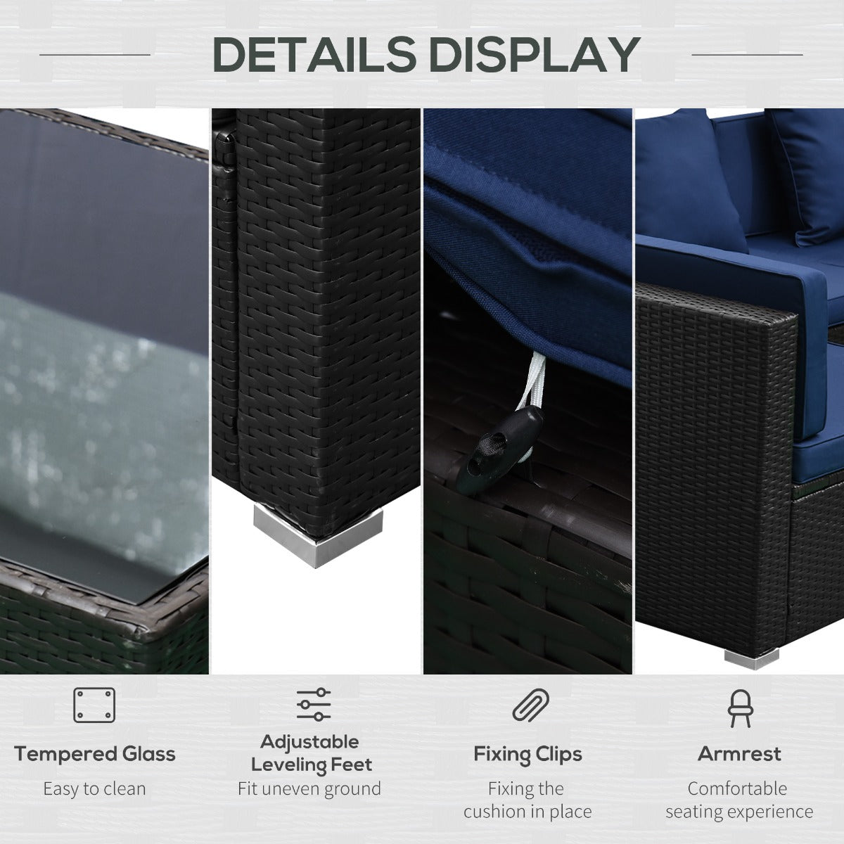 7 Piece Set Rattan Sofa Luxury Modular Conversation Outdoor Furniture - Deep Blue - Loving My Life Outdoors