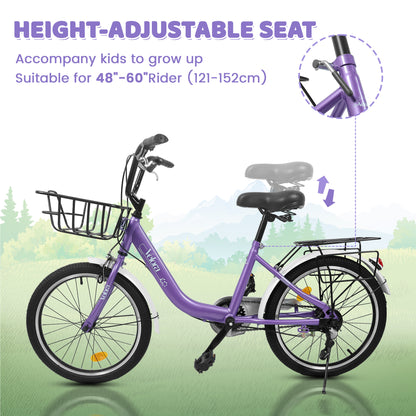 A20182 20 Inch Kids Bike For Boys & Girls, Children's Bicycle With Coaster Brake & V-Brake, 1-Speed, Chain Guard & Rear Rack, Lightweight Steel Frame Pink, Green, Purple, White - Loving My Life Outdoors