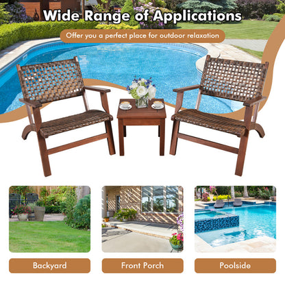 3 Pieces Outdoor Wooden Patio Rattan Furniture Set - Loving My Life Outdoors