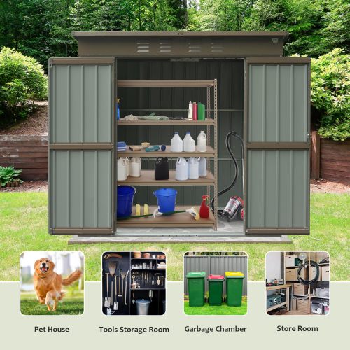 Outdoor Storage Shed 6x4 FT, Metal Tool Sheds Storage House With Lockable Double Door, Large Bike Shed Waterproof For Garden, Backyard, Lawn - Loving My Life Outdoors
