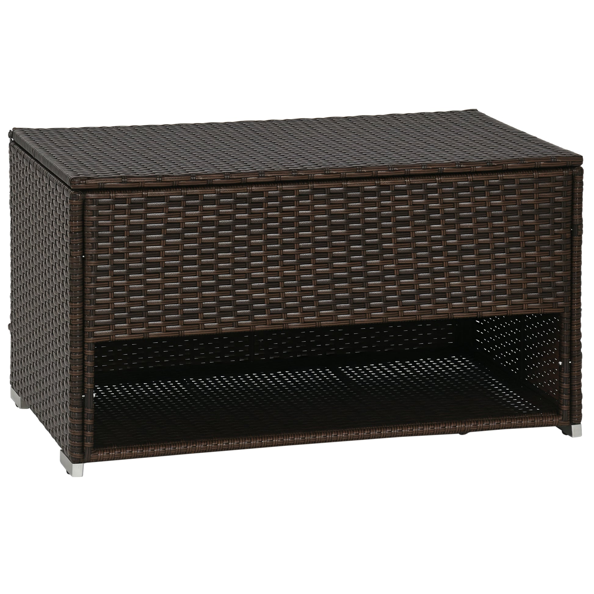 Outdoor Deck Box & Shoe Storage, PE Rattan Wicker Towel Rack with Liner for Indoor, Outdoor, Patio Furniture Cushions, Pool, Garden Tools, Brown - Loving My Life Outdoors