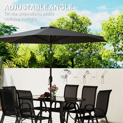8 Pieces Patio Furniture Set with 9Ft Patio Umbrella, Outdoor Dining Table and Chairs, Black - Loving My Life Outdoors