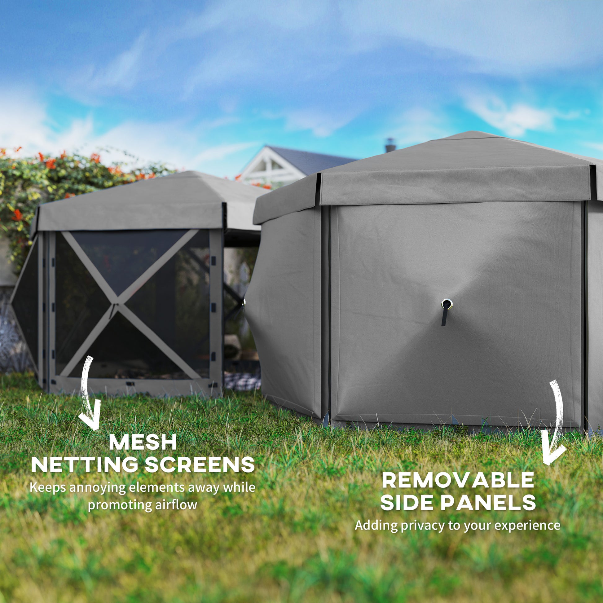12' x 12' Hexagonal Pop Up Gazebo Canopy Tent with 5 Sidewalls, Outdoor Canopy Shelter with Carry Bag, Dark Gray - Loving My Life Outdoors