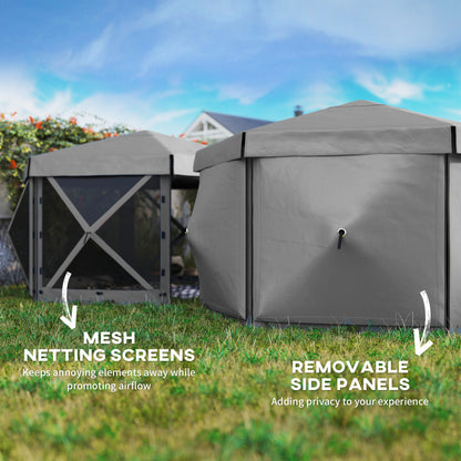 12' x 12' Hexagonal Pop Up Gazebo Canopy Tent with 5 Sidewalls, Outdoor Canopy Shelter with Carry Bag, Dark Gray - Loving My Life Outdoors