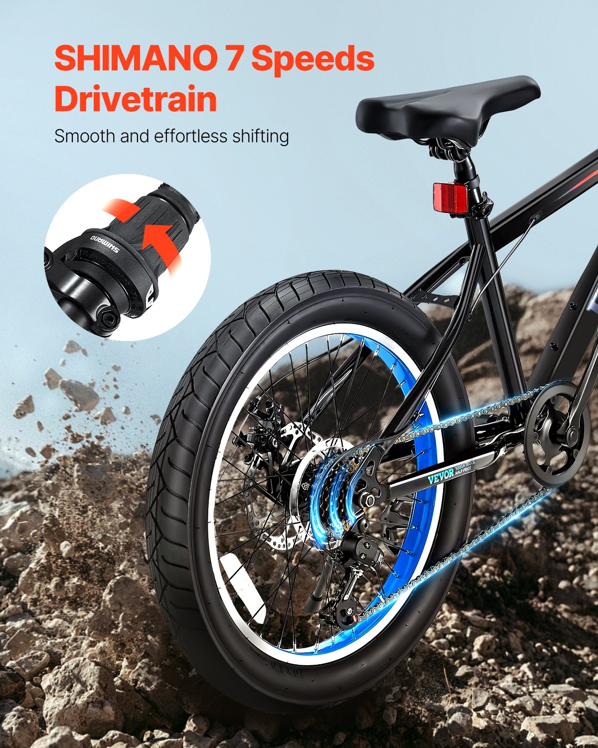 VEVOR Mountain Bike, 20 Inch MTB Bicycle With 7 Speeds SHIMANO Twist Shifting, Comfort Saddle, Dual Disc Brakes, High Carbon Steel Frame, Fat Tire Sport Cycling Bicycle For Trail Snow - Loving My Life Outdoors
