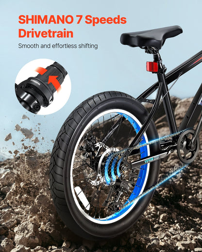 VEVOR Mountain Bike, 20 Inch MTB Bicycle With 7 Speeds SHIMANO Twist Shifting, Comfort Saddle, Dual Disc Brakes, High Carbon Steel Frame, Fat Tire Sport Cycling Bicycle For Trail Snow - Loving My Life Outdoors