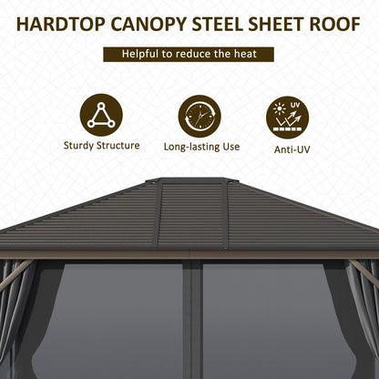 10' x 12' Hardtop Gazebo with Curtains and Netting, Gazebo Canopy with Aluminum Frame and Hooks, Dark Gray - Loving My Life Outdoors